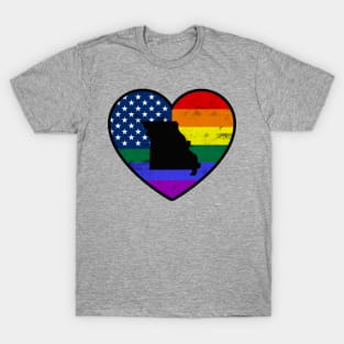 Missouri United States Gay Pride Flag Heart T-Shirt